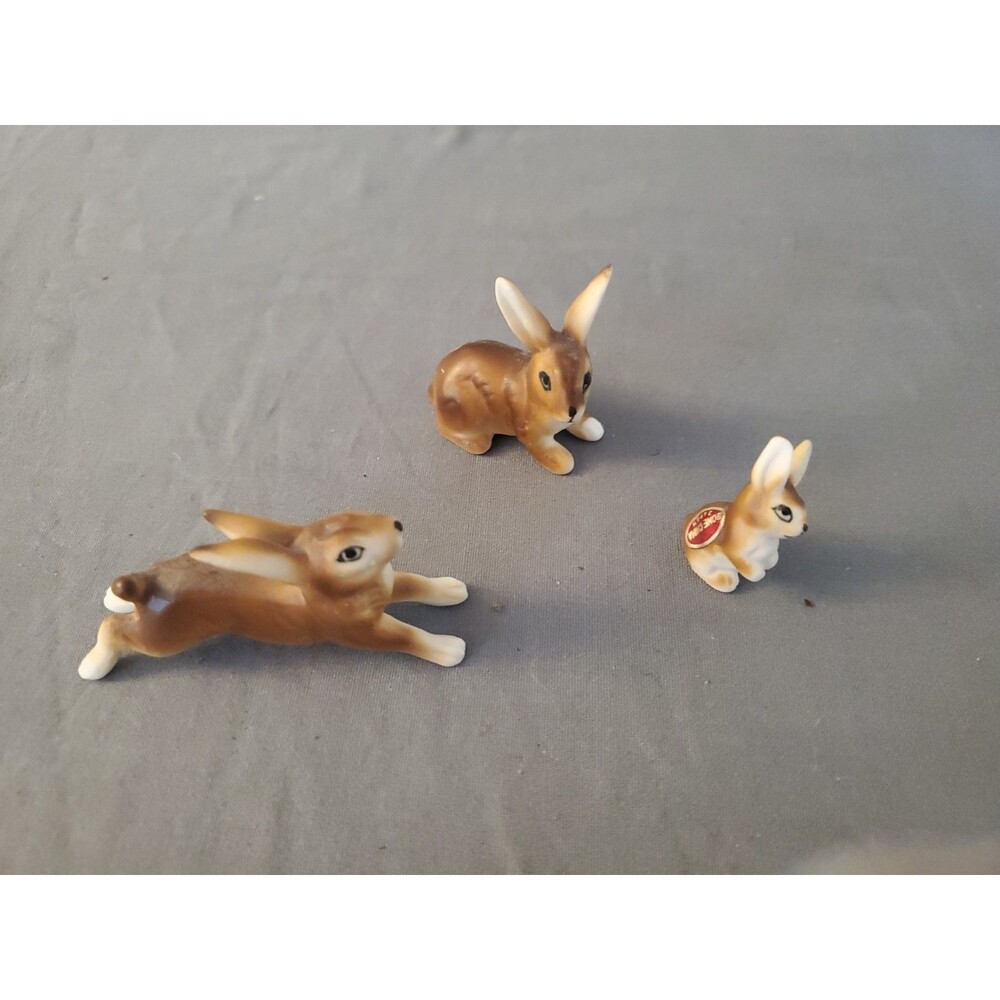 3 Vtg Bone China Ceramic Japan collectibles Rabbit Bunny Brown Mini Trinket Read